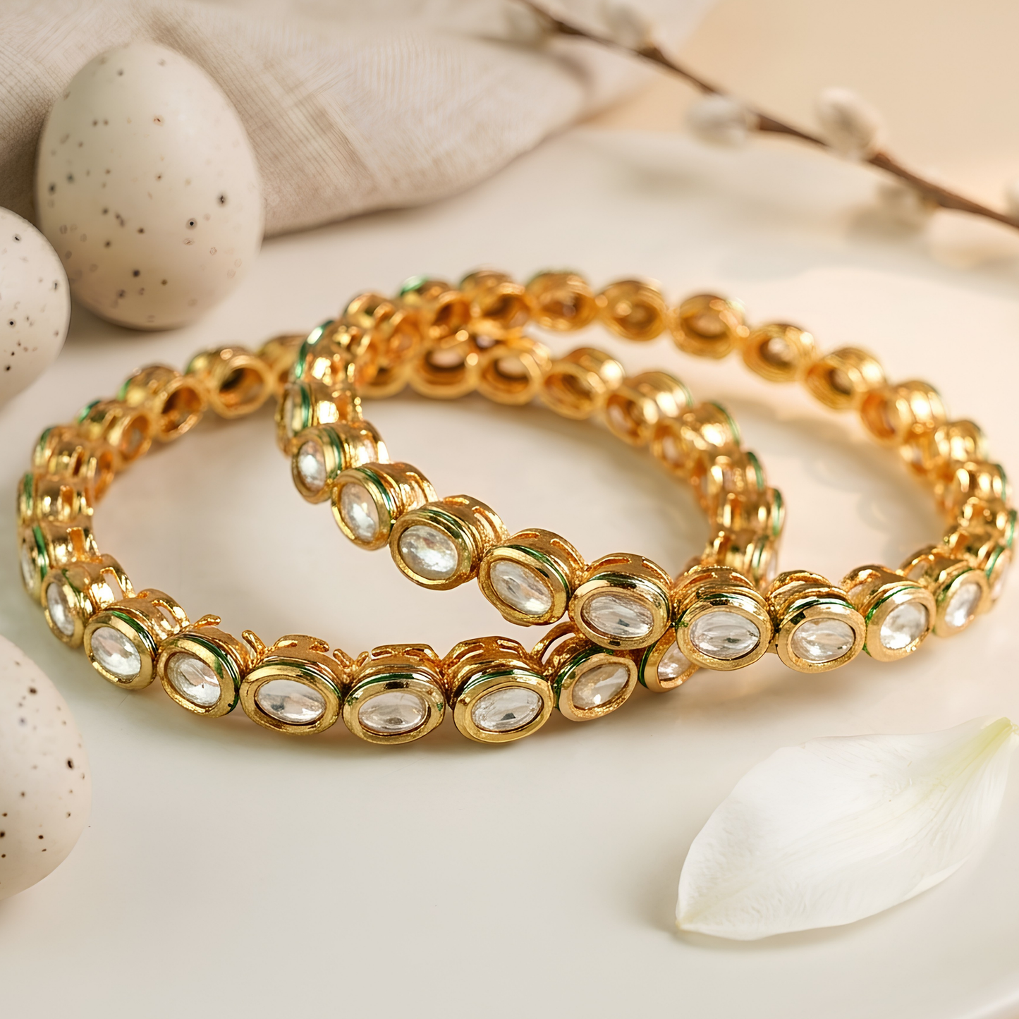 Green Kundan Bangles Set for Women