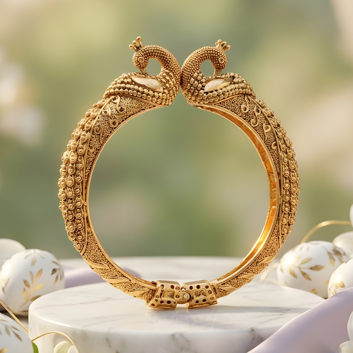 Peacock Designer Gold-Plated Kada Bangles