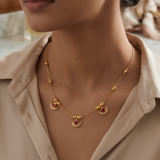 Minimalist Ruby Stone Station Necklace for Women