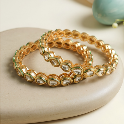 Green Kundan Bangles Set for Women
