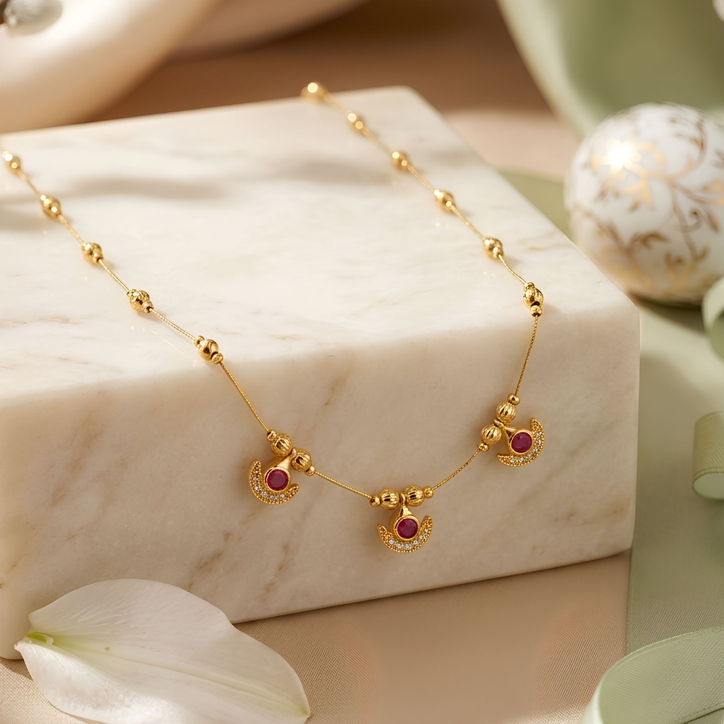 Minimalist Ruby Stone Station Necklace for Women