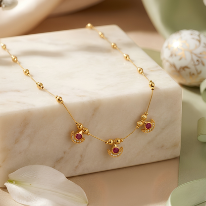 Minimalist Ruby Stone Station Necklace for Women