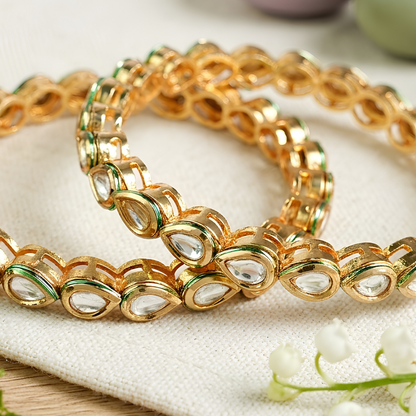 Green Kundan Bangles Set for Women