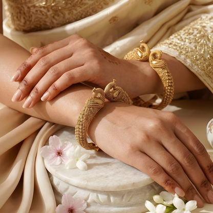 Peacock Designer Gold-Plated Kada Bangles