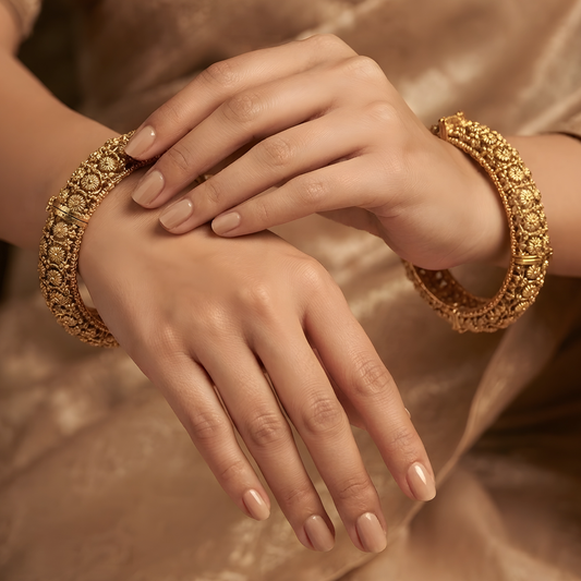Antique Gold Filigree Kada Bangles for Women