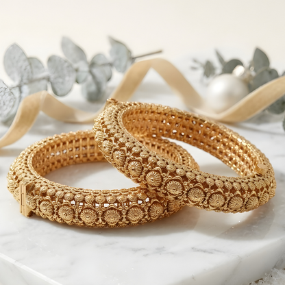 Antique Gold Filigree Kada Bangles for Women