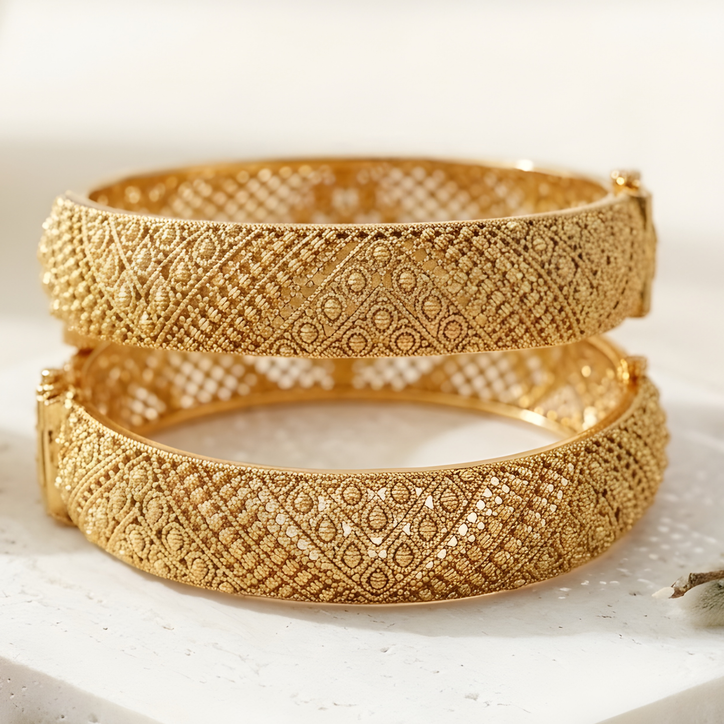 Gold Plated Textured Kada Bangles for Women