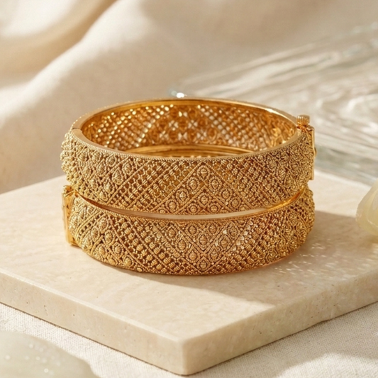 Gold Plated Textured Kada Bangles for Women