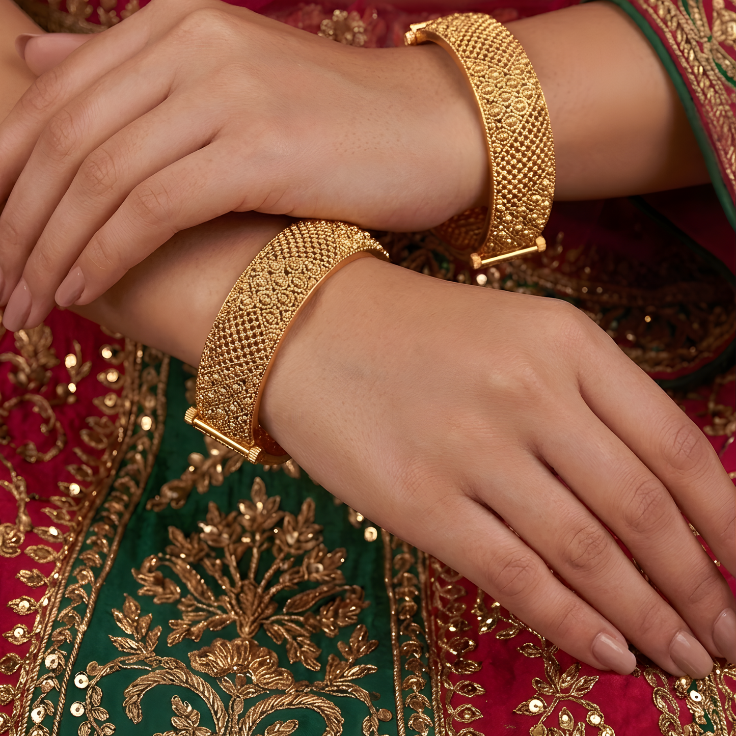 Gold Plated Textured Kada Bangles for Women