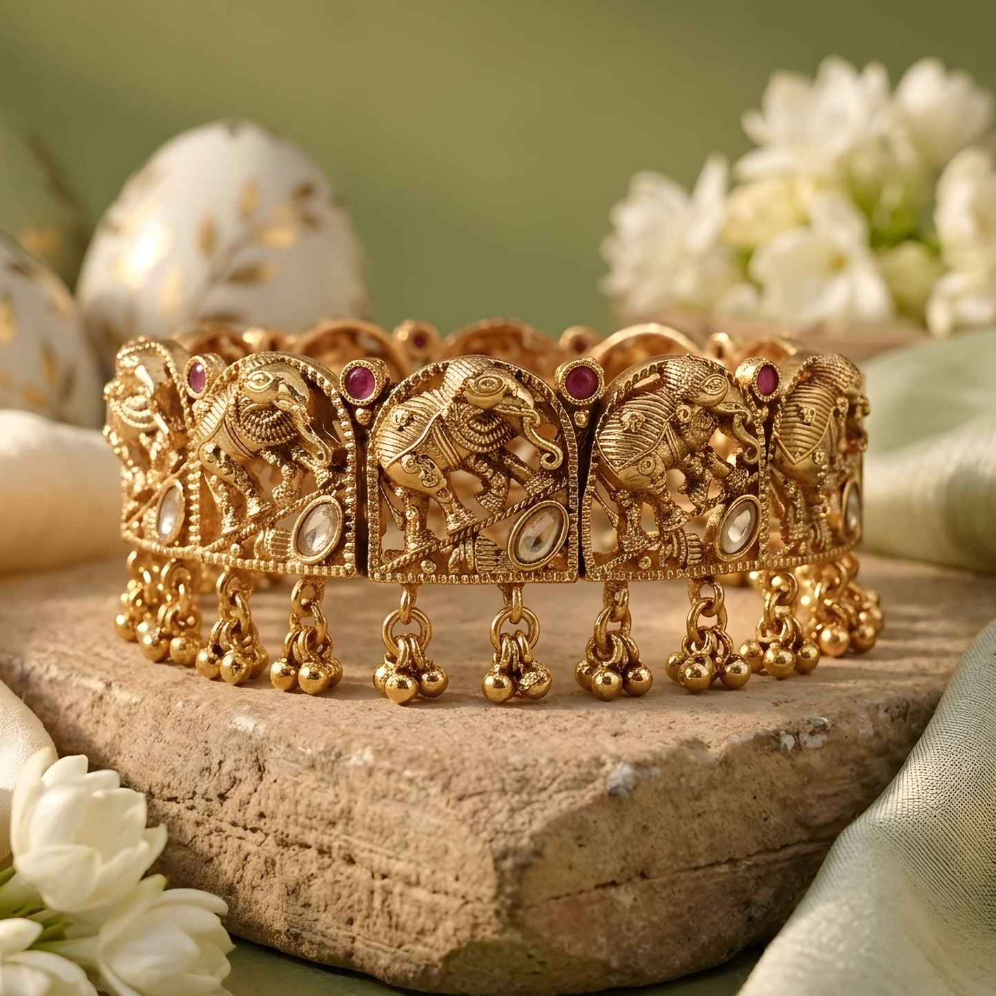 Handcrafted Elephant Motif Temple Kada Bangle