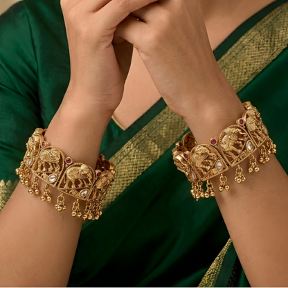 Handcrafted Elephant Motif Temple Kada Bangle