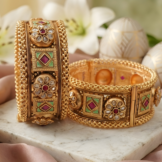 Traditional Meenakari Wide Kada Set