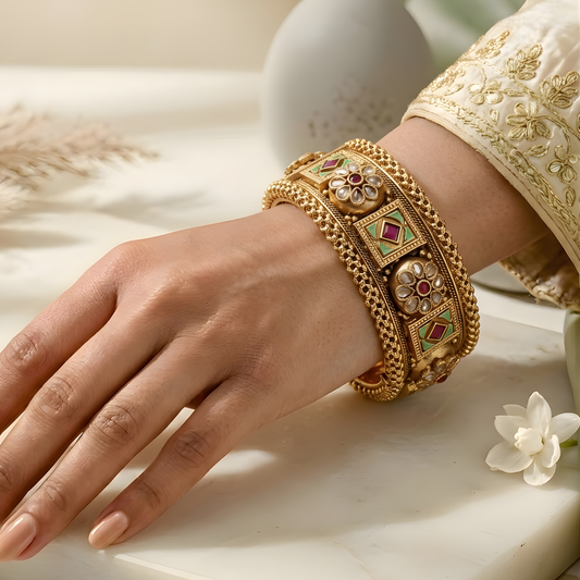 Traditional Meenakari Wide Kada Set