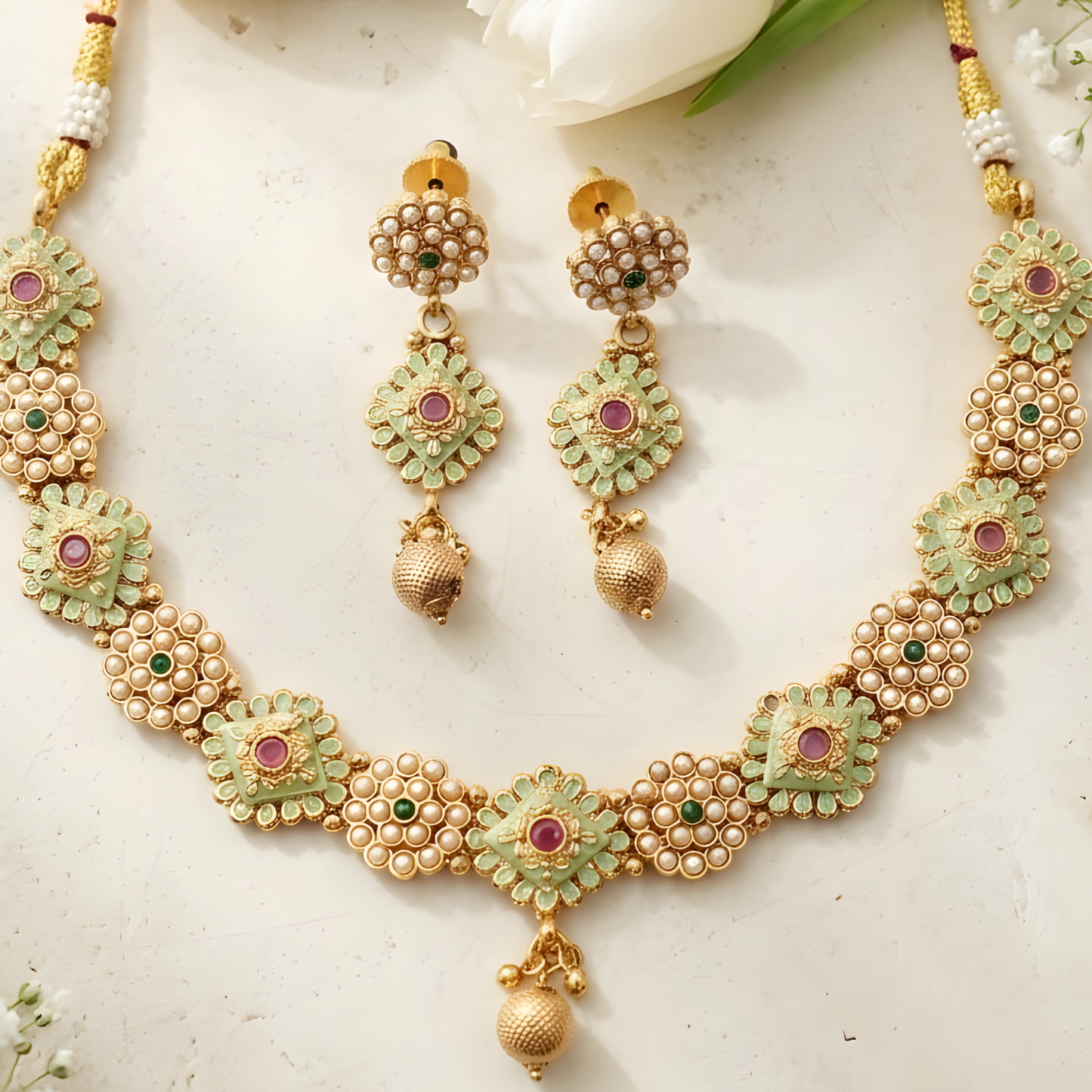 Green Meenakari Necklace Set