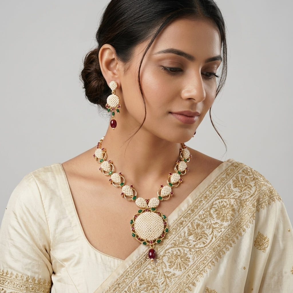 Handcrafted Statement Necklace Set with Drop Earrings