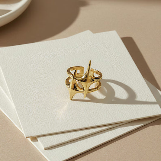 Gold Double Star Open Ring