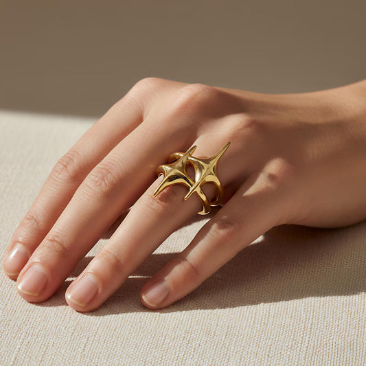Gold Double Star Open Ring