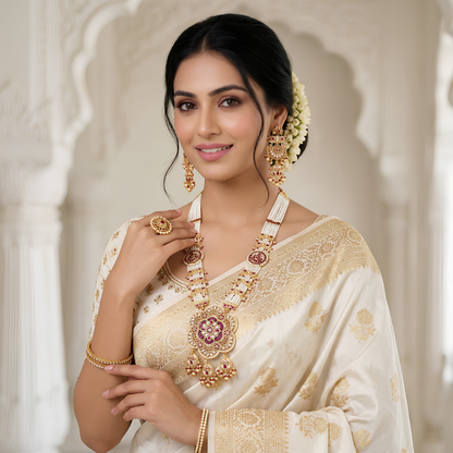 Temple Lakshmi Beaded Long Haar with Earrings