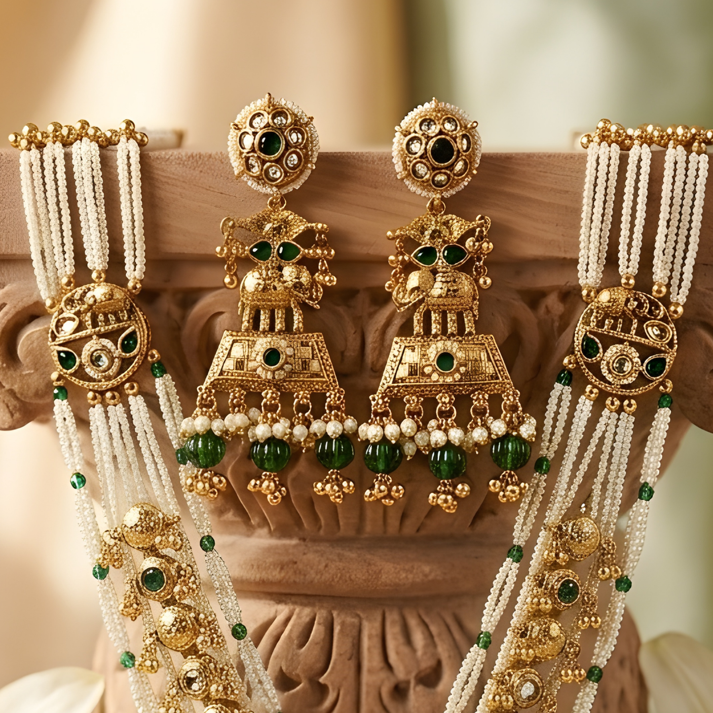 Long Pearl Necklace Set with Big Earrings