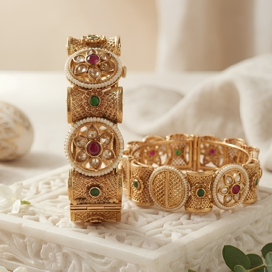 Handcrafted Gold Toned Kundan Polki Bangle