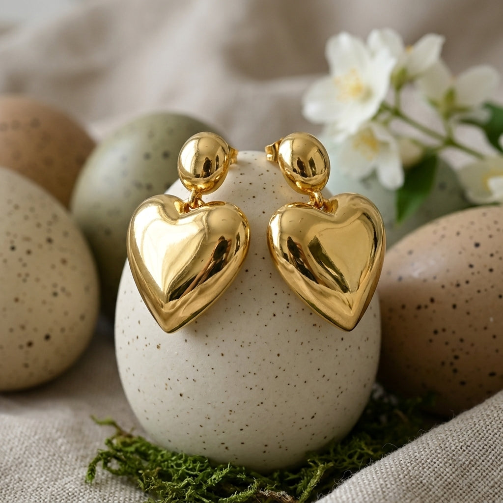 Golden Heart Drop Earrings