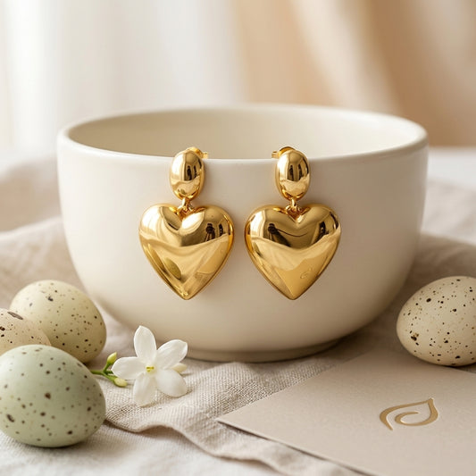 Golden Heart Drop Earrings