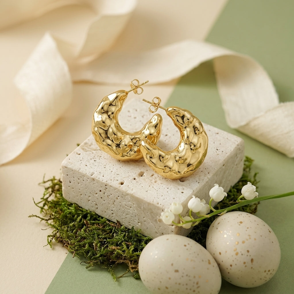Hammered Crescent Half Moon Earrings