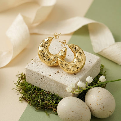 Hammered Crescent Half Moon Earrings
