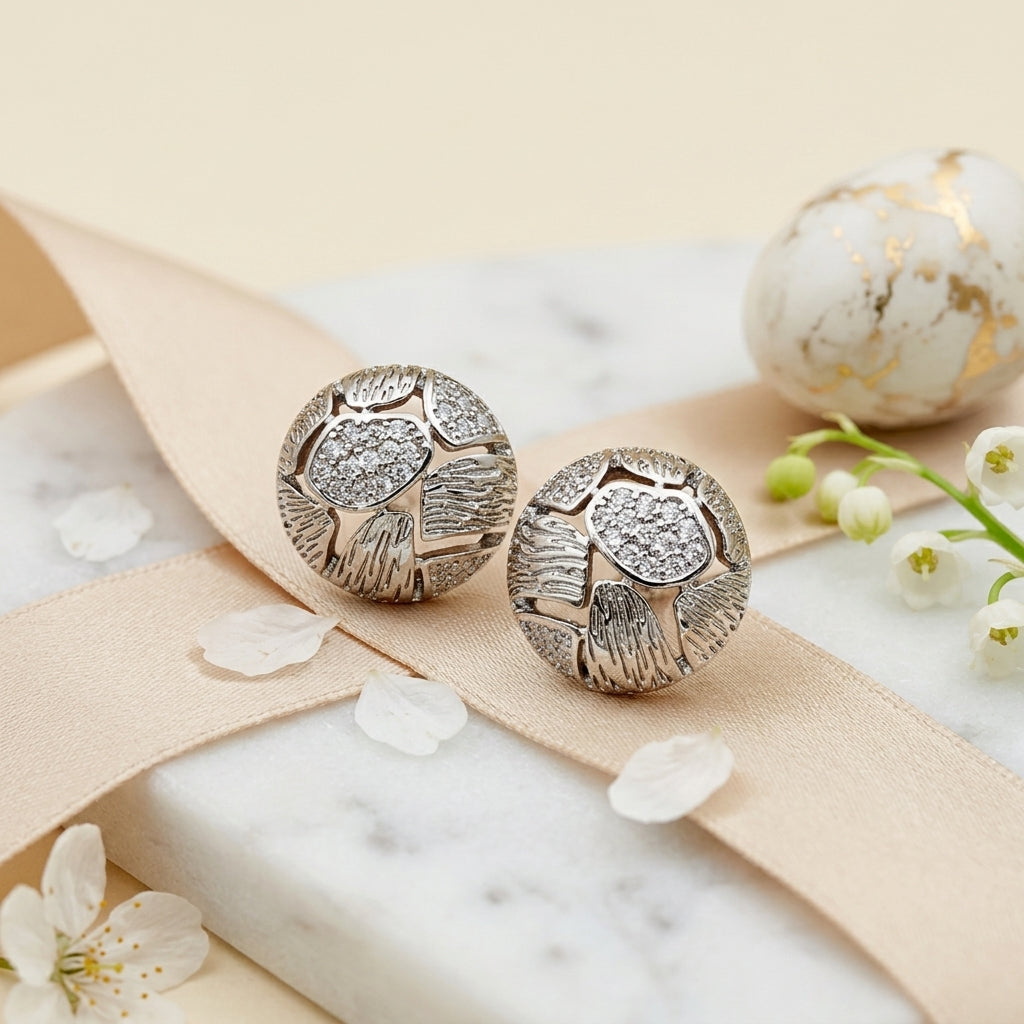 Vintage Silver Floral Statement Stud Earrings
