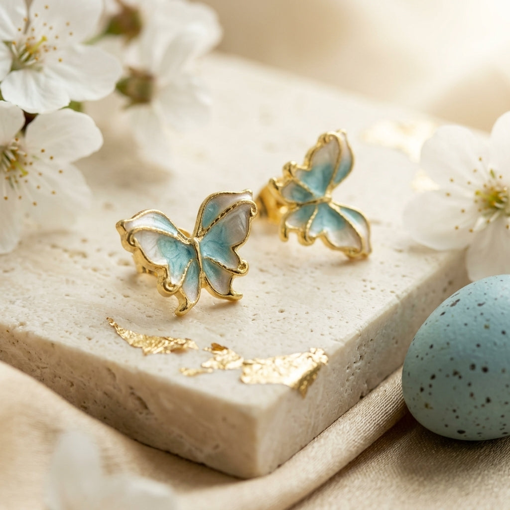 Enamel Butterfly Stud Earrings