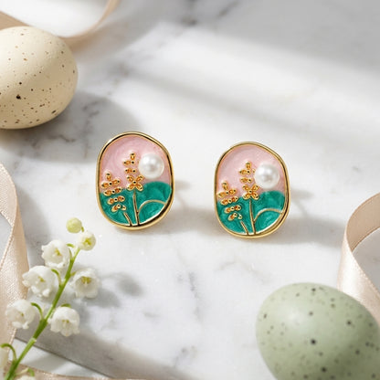 Blossom Pearl Enamel Stud Earrings