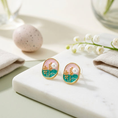 Blossom Pearl Enamel Stud Earrings