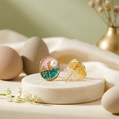 Blossom Pearl Enamel Stud Earrings