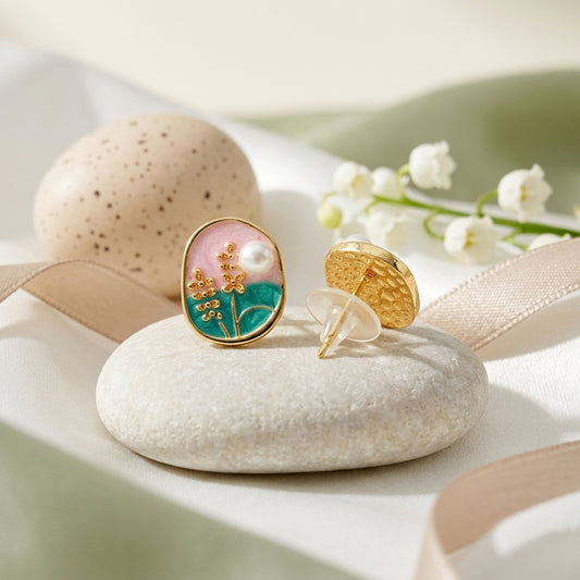 Blossom Pearl Enamel Stud Earrings