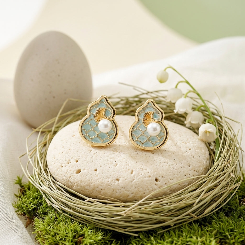 Pearl Bloom Enamel Stud Earrings