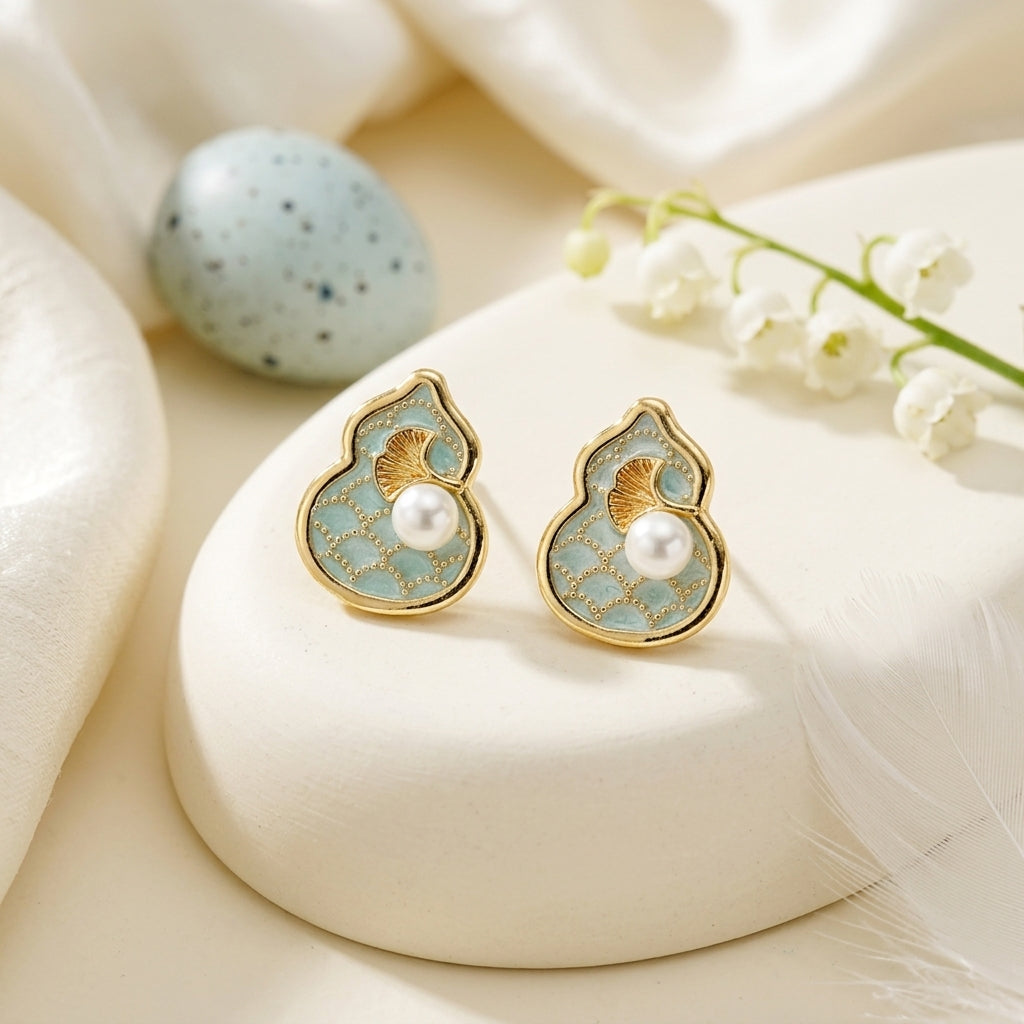 Pearl Bloom Enamel Stud Earrings