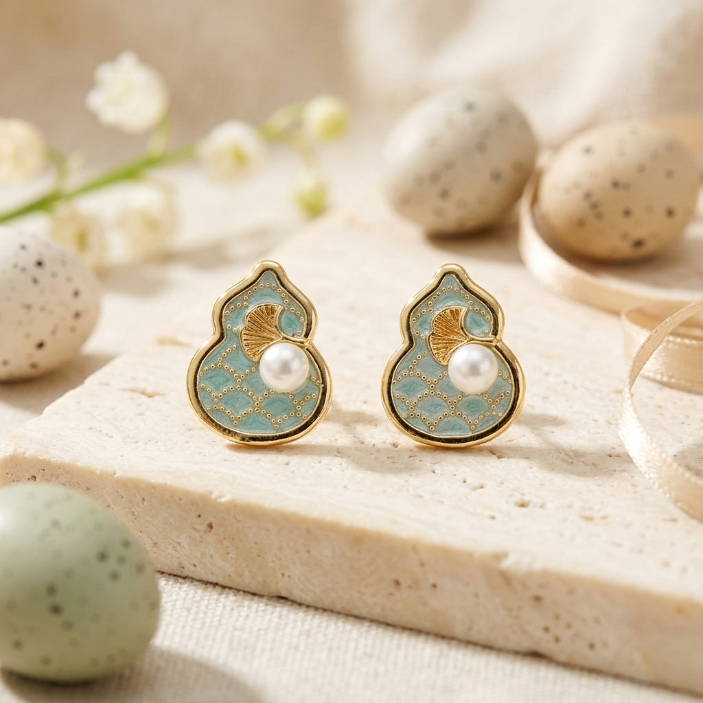Pearl Bloom Enamel Stud Earrings