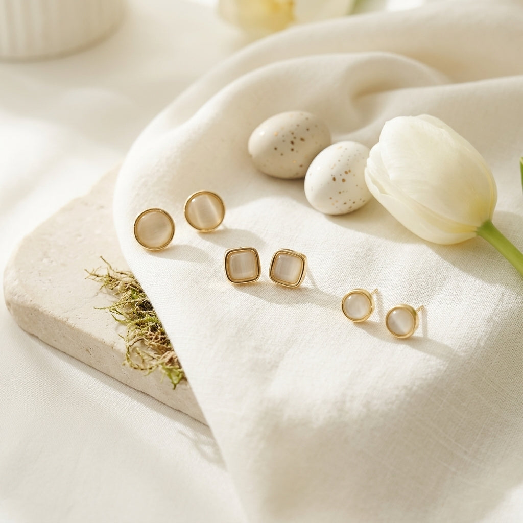 Minimalist Pearl Stud Earrings Set – 3 Pairs