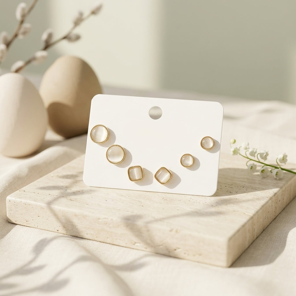 Minimalist Pearl Stud Earrings Set – 3 Pairs