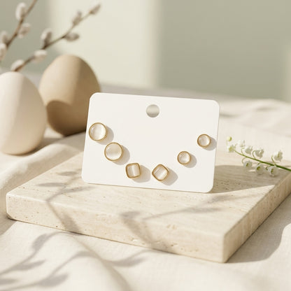 Minimalist Pearl Stud Earrings Set – 3 Pairs