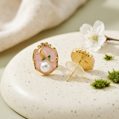 Vintage Pink Pearl Floral Stud Earrings
