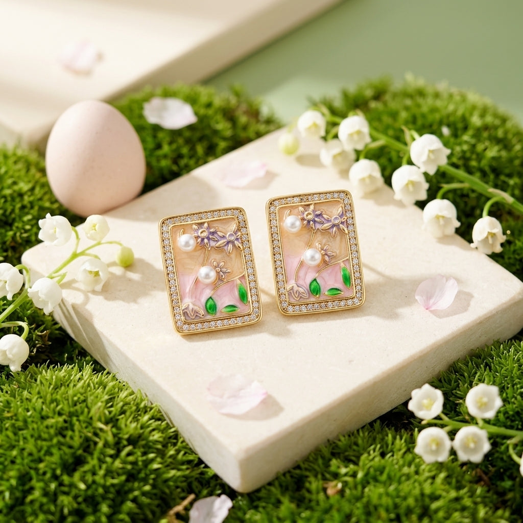 Enchanted Garden Pearl Stud Earrings