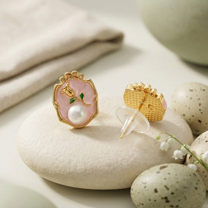 Vintage Pink Pearl Floral Stud Earrings