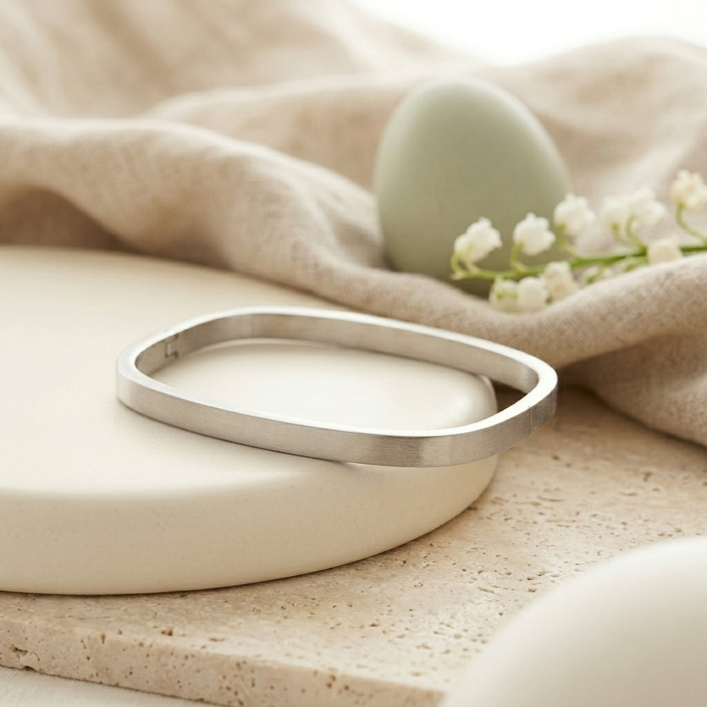 Minimalist Silver Square Bangle