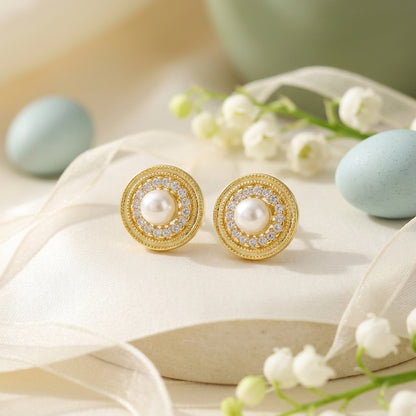 Pearl Halo Crystal Stud Earrings