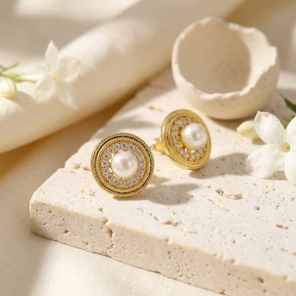 Pearl Halo Crystal Stud Earrings