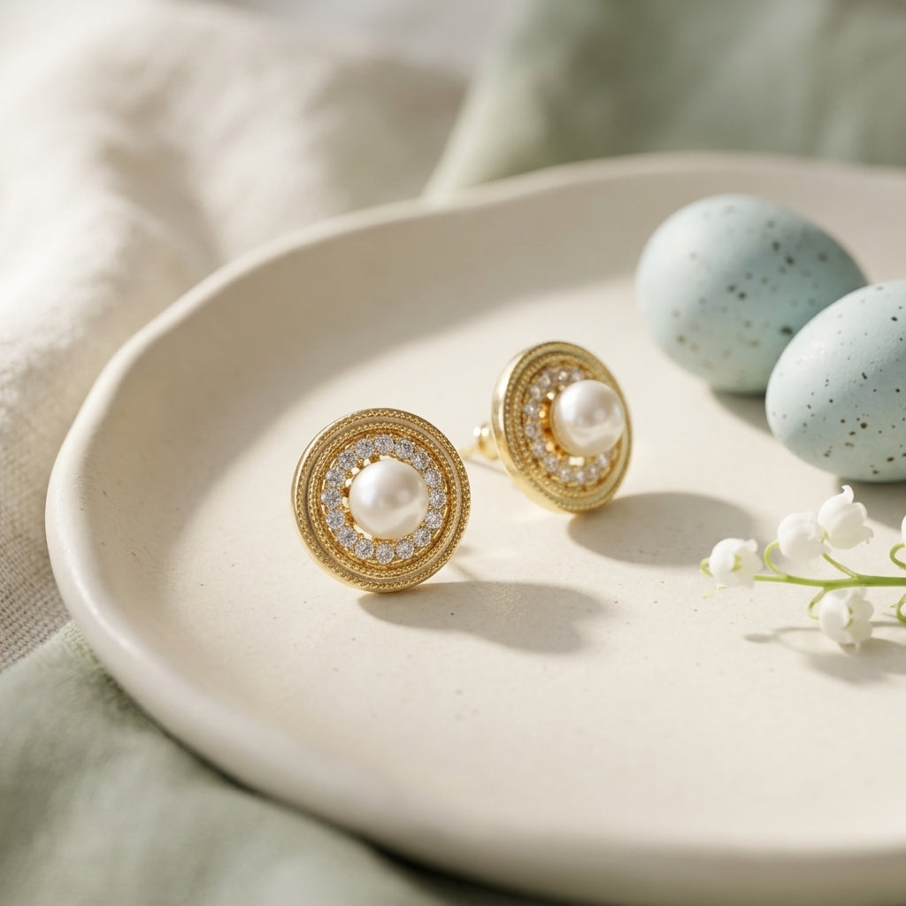 Pearl Halo Crystal Stud Earrings