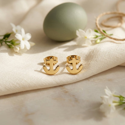 Nautical Gold Anchor Stud Earrings