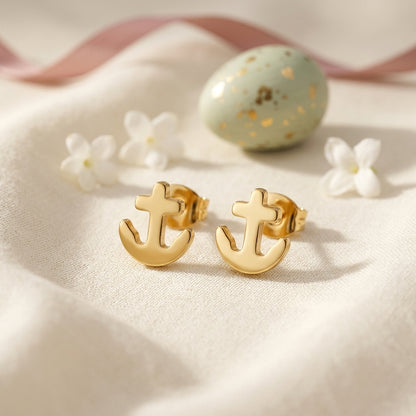 Nautical Gold Anchor Stud Earrings