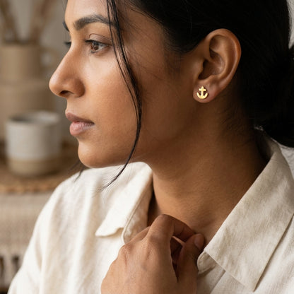 Nautical Gold Anchor Stud Earrings